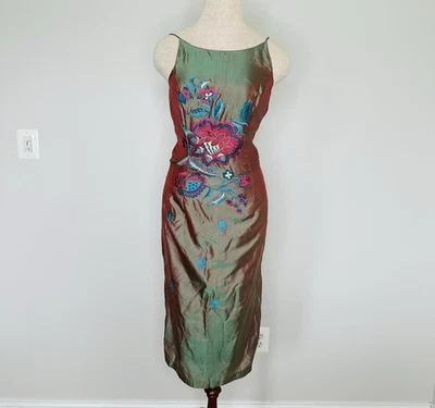 Free People Women’s Knee Length 100% Silk Iridescent Floral Backless Dress Sz 7 - Image 1 of 4