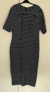 Debenhams Collection Navy & White Striped Fit-and-Flare Dress - Size 14 - Picture 1 of 6
