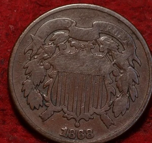 1868 Philadelphia Mint Copper Two Cent Coin - Picture 1 of 2