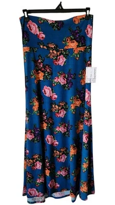 Maxi Falda Floral Grande LuLaRoe Vestido Sin Tirantes L Flores Rosas sobre Azul ¡NUEVO! Foto 1 de 3