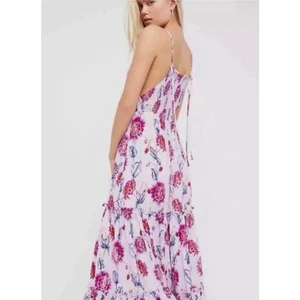 Free People Garden Party Long Dress Boho Lilac Floral Tiered Maxi Women's Sz Med - Picture 1 of 12