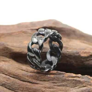 Link Chain Design Ring /Gold Plated Black Band Men or Women Size 6 7 8 9 10 - Picture 1 of 14