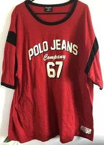 VTG.90’s Ralph Lauren POLO JEANS COMPANY 67 Fashion Mens Raised Logo T-shirt 2XL - Picture 1 of 8