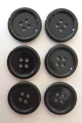 Black 4 Hole Flat Back Sew On Round Buttons Shirts blouses Coats 15mm 20mm 25mm - Image 1 of 4