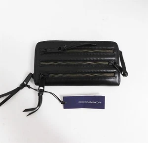 New Rebecca Minkoff Black Leather Three Zip Around Large Clutch Wallet - Picture 1 of 4