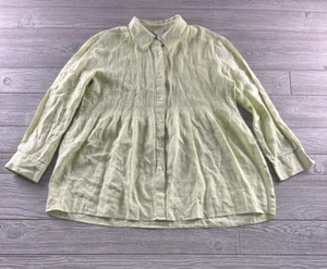 Kate Hill Green Long Sleeve Button Up Pleated Pin Tuck Linen Tunic Shirt PL - Picture 1 of 9