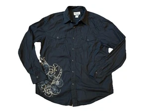 American Rag Shirt Mens Large Black Pearl Snap Western Floral Embroidered Cotton - Picture 1 of 13