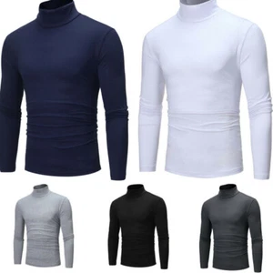 Hombres Cuello Alto Pullover Manga Larga Jersey Top Cálido Informal Calce Ajustado Camiseta Camiseta - Imagen 1 de 26