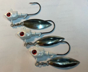 Three 3/8oz Underspin jigs w/4/0 Mustad Ultra Point hook and #31/2 willow blade - Picture 1 of 1