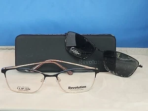 New Women's Revolution Eyeglass Frame w/ Polarized Clip Isabella Black Metal 54 - Picture 1 of 15