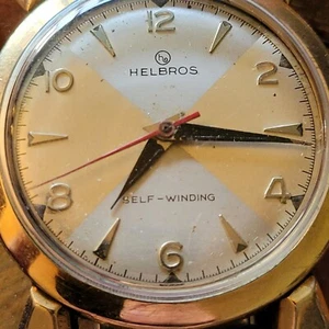 Rare Helbros 14K Gold-Plated Rare Vintage Watch - Amazing Dial Swiss made - Picture 1 of 12