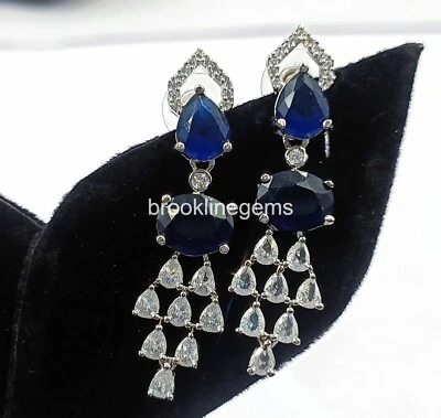 Silver Plated Ethnic AD CZ Topaz Earrings Wedding Fashion Women Jewelry Set  Nk - Imagem 1 de 4
