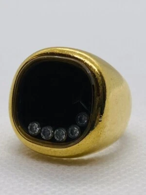 Massive Chopard Ring 18K Yellow Gold Floating Happy Diamonds Ring Signet HEAVY - Image 1 of 4
