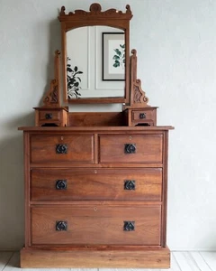Edwardian Oak Drawers/Dressing Table With Mirror - Picture 1 of 10