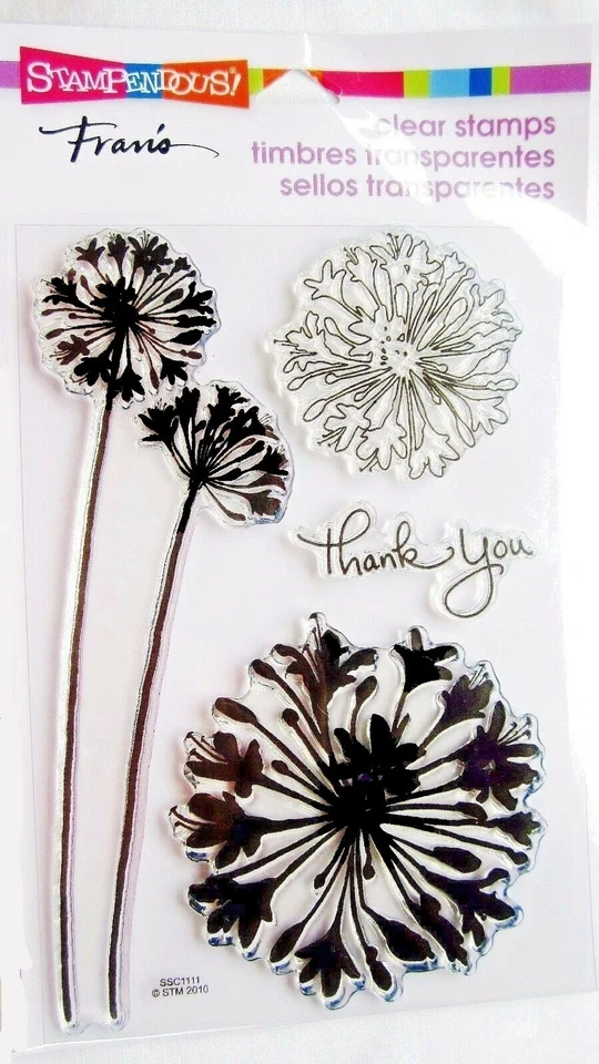 Agapanthus Thanks & Flower Clear Acrylic Stamp Set by Stampendous SSC1111 NEW! - Image 1 of 3