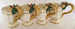 4 Fitz & Floyd Snowy Woods Cream Gold Accents Christmas Pedestal Mug 1996 A - Picture 1 of 24