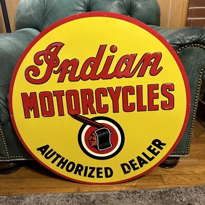 26” STOUT MADE INDIAN MOTORCYCLE ADVERTISING GAS OIL SIGN - Image 1 of 4
