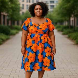 Tabitha braunes Damen KLEID Übergröße 20/22 W Blumenmuster Puffärmel hinten zum Binden - Bild 1 von 21