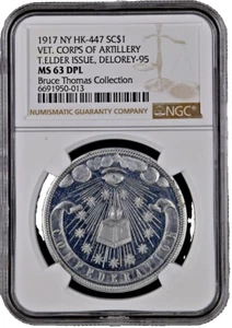 1917 NY HK-447 SO-CALLED DOLLAR VET CORPS OF ARTILLERY ALUMINUM NGC MS 63 DPL - Picture 1 of 2