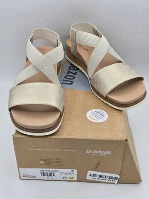 Sandalia de cuña para mujer Dr. Scholls Islander dorada clara talla 10 nueva en caja nueva con etiquetas Foto 1 de 4