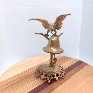 Vintage Art Deco Brass Hotel Table Bell Eagle Bird Monkey Ornate Ring Ding Dong - Picture 1 of 10