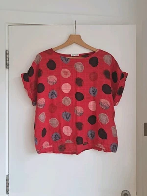 Made In Italy Blouse Cotton Polka Dot Short Sleeve Top Red Relaxed Boxy Fit - Image 1 of 4