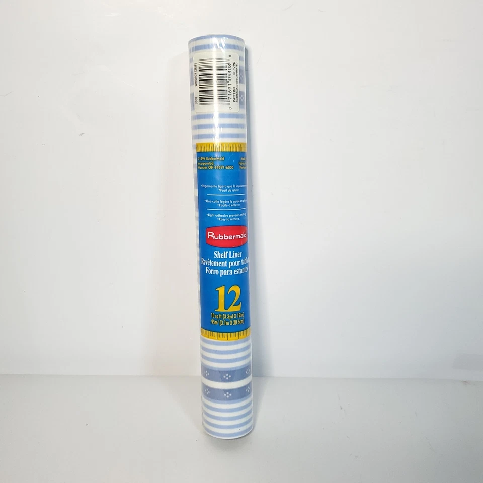 Vintage Rubbermaid Drawer Shelf Liner Roll Lot 3 Windsor Stripe 1990 Blue White