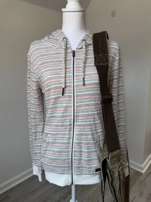 NUEVO CON ETIQUETAS Roxy Mujer’s Sudadera con Capucha a Rayas Cremallera Sudadera Talla M Surf Terry Tejido Foto 1 de 4