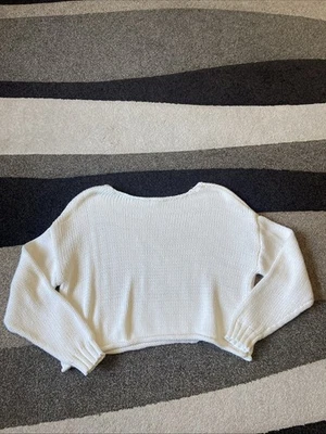 Suéter Aerie Blanco Tejido Recortado Gran Tamaño Acogedor Talla M Foto 1 de 4