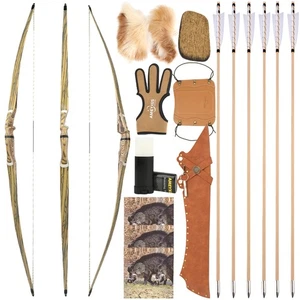 60" 62" 64" Takedown Longbow Kit 20-50lbs Wooden Traditional Bow Archery Hunting - Picture 1 of 14