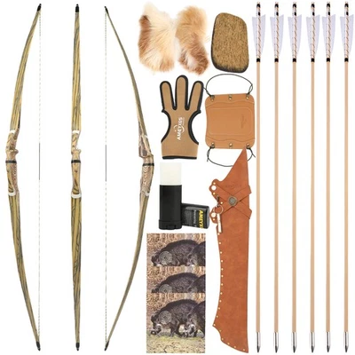 60" 62" 64" Takedown Longbow Kit 20-50lbs Wooden Traditional Bow Archery Hunting - Image 1 of 4