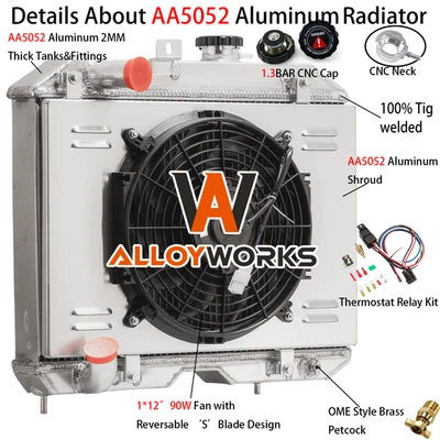 4 Row Radiator+Shroud+Fan Fit 1941-52 Jeep Willys MB CJ-2A M38 / Ford GPW 2.2L - Imagem 1 de 4