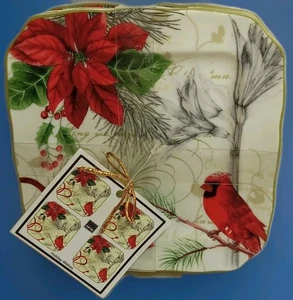 Set 4 *222 fifth* Holiday Wishes Appetizer Plates   New - winter cardinal~ 6" - Picture 1 of 9
