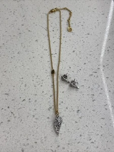 Rare Vtg Juicy Couture Angel Wings Rhinestone Necklace Set Earrings Silver Gold - Picture 1 of 6