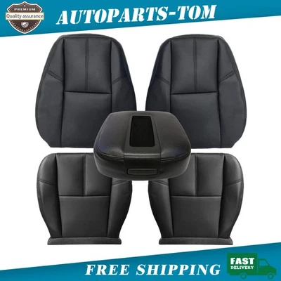 For Chevy Silverado GMC Sierra 07-14 Front Bottom & Top Leather Seat Cover Black - Image 1 of 4