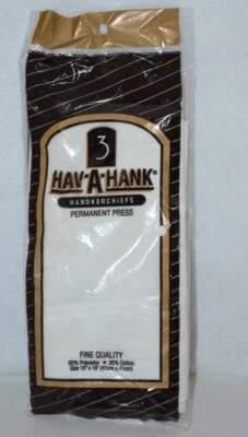 HAV-A-HANK Paquete de 3 Pañuelos Prensa Permanente Blanco 16" x 16" Nuevo en Paquete Foto 1 de 3