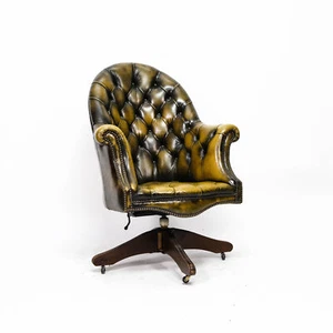 Chesterfield Bürostuhl Chefsessel Leder Vintage Grün England - Bild 1 von 7