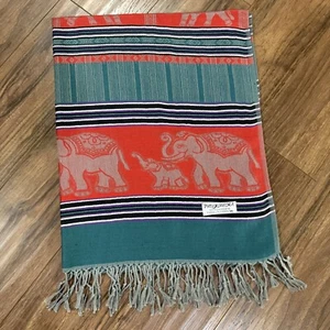 Pashmina Elefant Schal Halstuch Tuch Kaschmir Ethno türkis rot schwarz Quasten - Bild 1 von 7