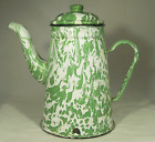 Enamelware Coffee Pot Jadite Green Swirl Graniteware 9&quot; Cowboy Kettle Antique VG