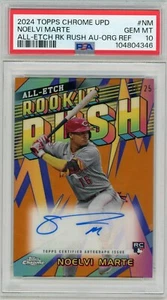 2024 Topps Chrome Upd Noelvi Marte RR Auto Orange Refractor PSA 10 Jersey #16/25 - Picture 1 of 2