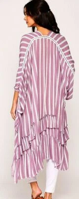 New Gigio M L Lilac Cream Moroccan Stripe Kimono Sleeve Jacket Coverup Cruise - Image 1 of 4
