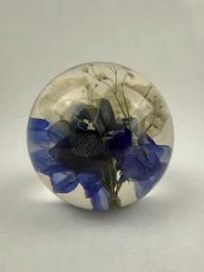 Precious Petals Resin Paperweight Wild/ Blue Flowers Approximately 3” Diameter - Picture 1 of 10