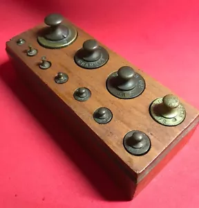 Antique Apothecary Weight Set Grammes 11 Units In Wooden Block Complete French - Picture 1 of 8