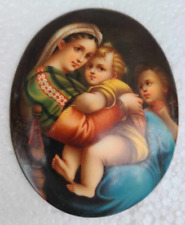 Antique Italian Hand Painted Porcelain Plaque Madonna Della Sedia After Raphael