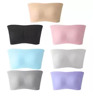Women Ladies Super Stretchy Strapless Bra Bandeau Tube Top With Removable Pads - Picture 1 of 20