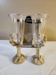 Halloween Champagne Flutes Glasses Two Spooky Resin Skeleton Hand - Picture 1 of 7