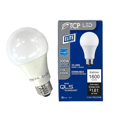 12x 15W (100W replacement) 3000K A19 1600 Lumen LED Light Bulb TCP L15A19D2530K - Image 1 of 4