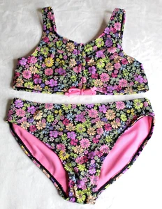 Wonder Nation Girls Swimsuit 2 Piece Black Floral Size L - Picture 1 of 5