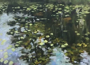 HELEN TARR ORIGINAL "Waterlilies" lilies flower garden OIL ON CANVAS PAINTING - Picture 1 of 1