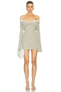 Aya Muse Tahuya Dress Dove Gray Mini Off Shoulder L NWOT $725 - Picture 1 of 3